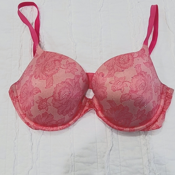 Victoria's Secret, 36D, Uplift, Lined Demi, Pink Floral with jewels - Picture 5 of 5